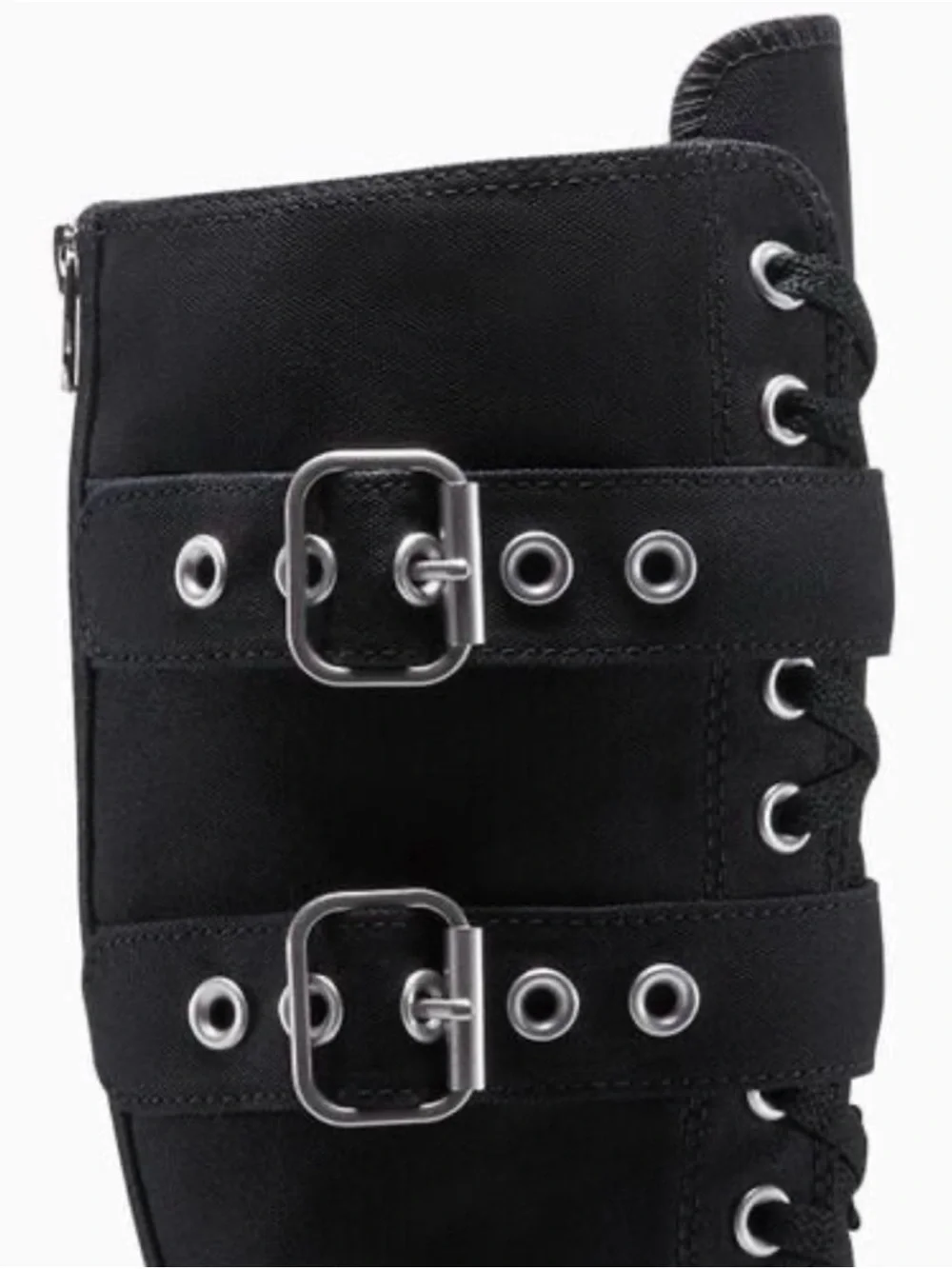 Converse Black Over-the-Knee Lace-Up Canvas Boots with Buckle Straps